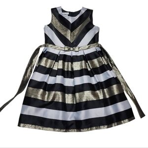 Bonnie Jean 👗  Black & Gold Shantung Pleated Dress Size 16